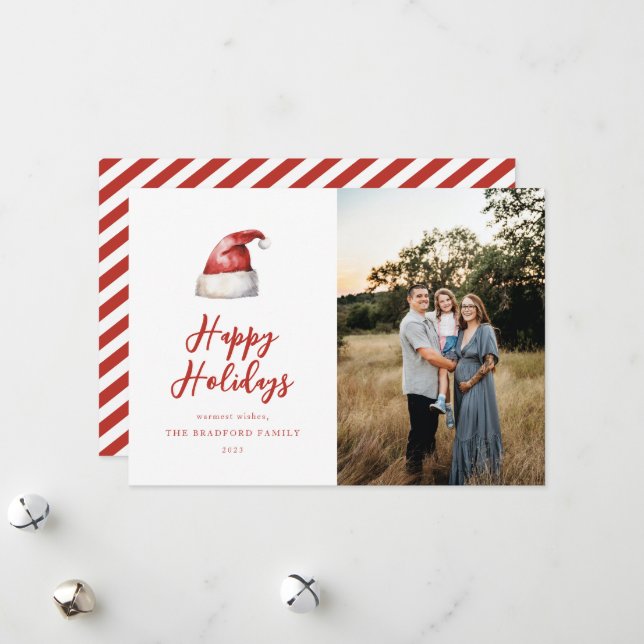 Cartes Pour Fêtes Annuelles Photo Festive Santa Hat (Devant/Arrière en situation)