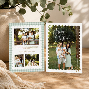 Cartes Pour Fêtes Annuelles Photo festonné Ruban Sage Gingham Joyeux Noël