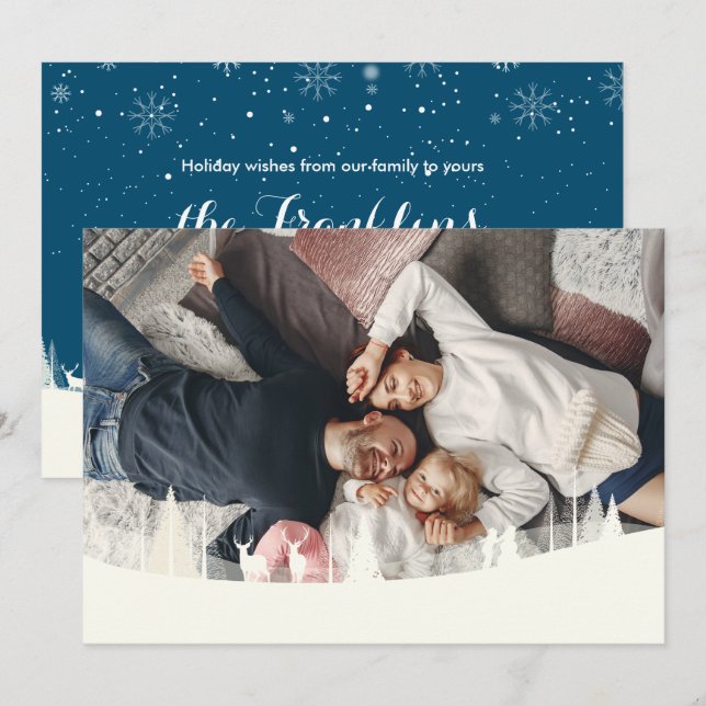 Cartes Pour Fêtes Annuelles Photo Fêtes de famille Noël Scène d'hiver (Devant / Derrière)