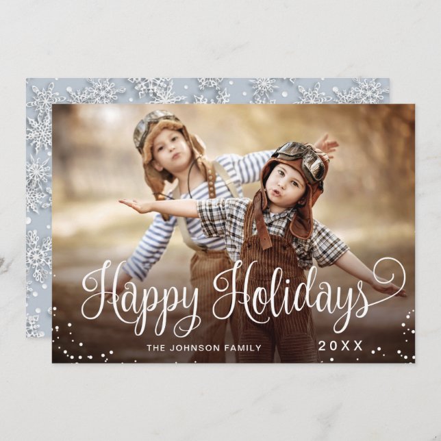 Cartes Pour Fêtes Annuelles PHOTO Fêtes Joyeuses Moderne Salutation de Noël (Devant / Derrière)