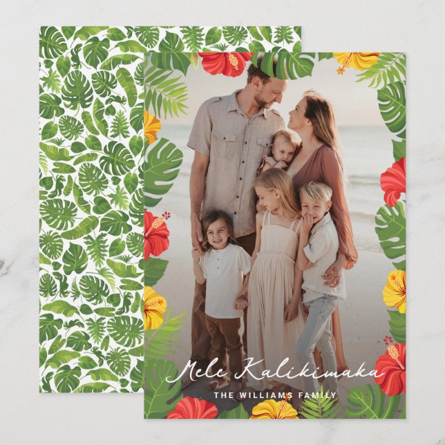 Cartes Pour Fêtes Annuelles Photo florale Feuille tropicale Mele Kalikimaka (Devant / Derrière)