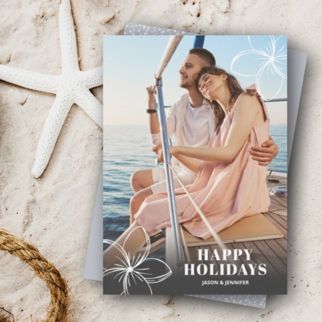 Cartes Pour Fêtes Annuelles Photo florale Hawaiienne tropicale blanche (Créateur téléchargé)