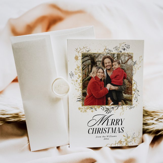 Cartes Pour Fêtes Annuelles Photo florale Noir et Or Noël (Créateur téléchargé)