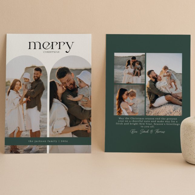 Cartes Pour Fêtes Annuelles Photo Forest Green Double Arche (Créateur téléchargé)