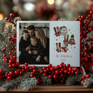 Cartes Pour Fêtes Annuelles Photo FRustique Patchwork Ho Ho Ho Noël