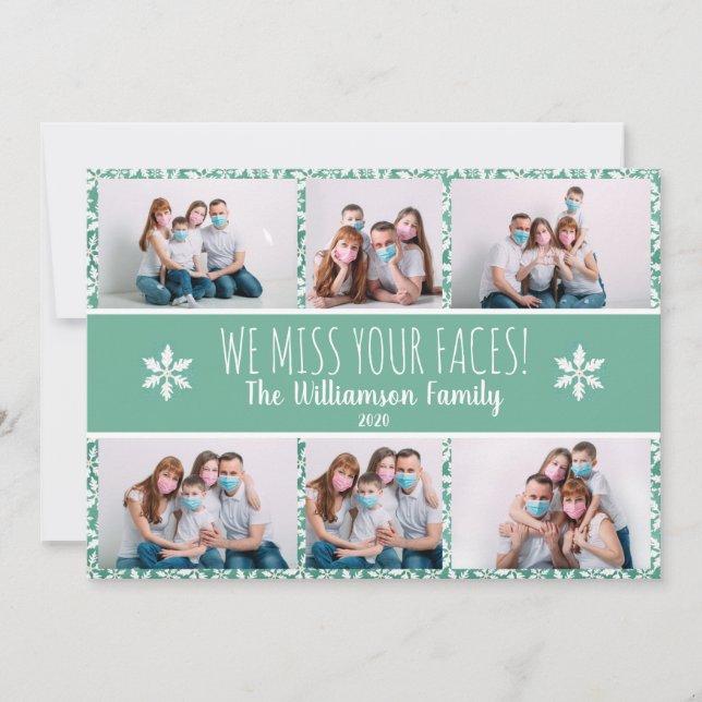Cartes Pour Fêtes Annuelles Photo Funky Miss Your Faces Green Snowflake Covid (Devant)