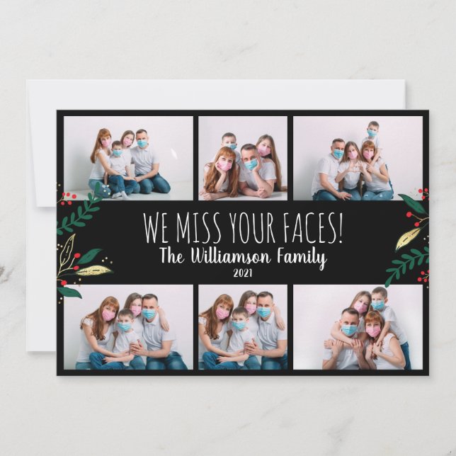 Cartes Pour Fêtes Annuelles Photo Funny Mlle Vos Visages Noël Vert (Devant)