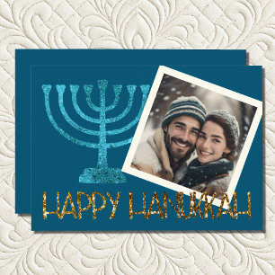Cartes Pour Fêtes Annuelles Photo Gold Blue Menorah Hanoukka Card