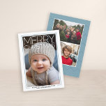 Cartes Pour Fêtes Annuelles Photo - grand Joyeux Noël - Bébé Accents Bleus<br><div class="desc">Une grande photo de Noël avec une bordure blanche fait un accueil de vacances moderne et audacieux. Grande photo Verticale sur l'avant Dos Design Le design arrière comprend un bleu denim pastel avec un motif chevron mod et un endroit pour 2 photos supplémentaires. Vous pouvez modifier cette couleur dans la...</div>