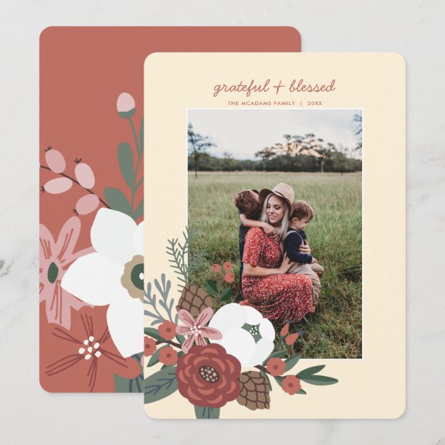 Cartes Pour Fêtes Annuelles Photo Grateful & Blessed Thanksgiving (Devant / Derrière)