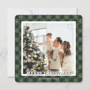 Cartes Pour Fêtes Annuelles Photo Green Plaid Neige Joyeux Noël
