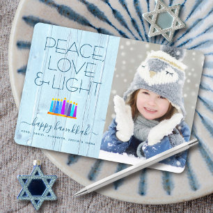 Cartes Pour Fêtes Annuelles Photo Hanoukka Menorah Peace Love Light Rustic