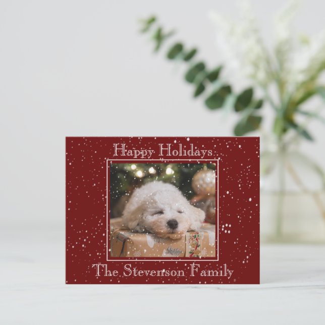 Cartes Pour Fêtes Annuelles Photo Happy Holidays Neige Overlay Budget Rouge (Debout devant)