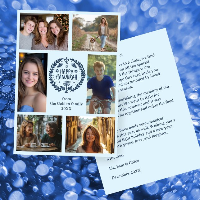 Cartes Pour Fêtes Annuelles PHOTO HEUREUSE HANOUKKA CUSTOM 6 Dessinée À LA MAI (HAPPY HANUKKAH Hand-Drawn CUSTOM 6 PHOTO Holiday Card
)