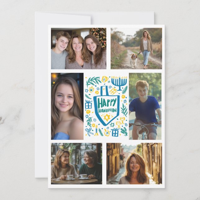 Cartes Pour Fêtes Annuelles PHOTO HEUREUSE HANOUKKA CUSTOM 6 Dessinée À LA MAI (Devant)