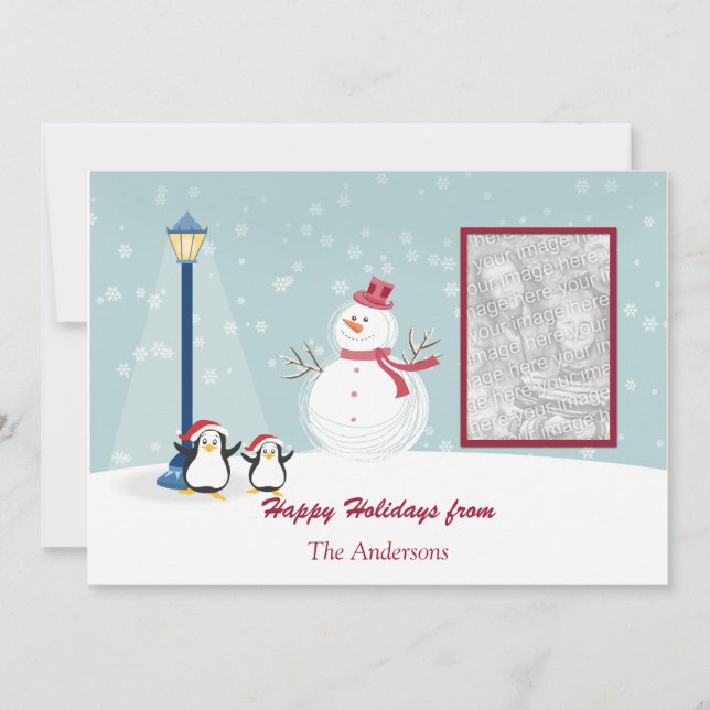 Cartes Pour Fêtes Annuelles Photo Holiday Greeting de Snowman Penguin (Devant)