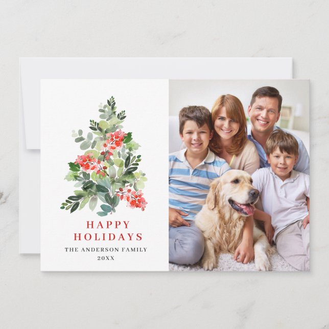 Cartes Pour Fêtes Annuelles PHOTO Holly Berry Noël Arbre Salutation (Devant)