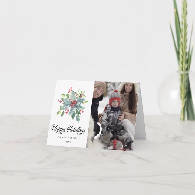 Cartes Pour Fêtes Annuelles Photo Holly et Berries Famille Noël 2022 (Devant)