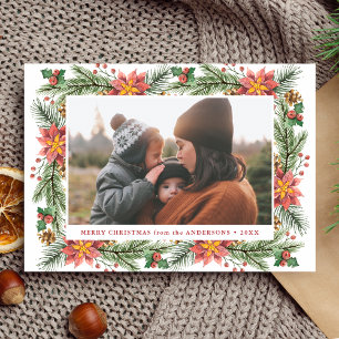 Cartes Pour Fêtes Annuelles Photo horizontal de poinsettia aquarelle vintage