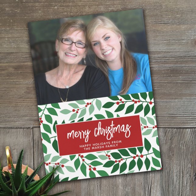 Cartes Pour Fêtes Annuelles Photo horizontale - Joyeux Noël Botanique Rouge (Créateur téléchargé)