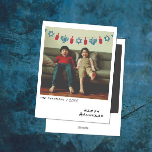 Cartes Pour Fêtes Annuelles Photo instantanée vintage Garland Hanoukka bleu/