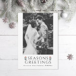 Cartes Pour Fêtes Annuelles Photo Joyeuses Fêtes Poinsettia<br><div class="desc">Type modifiable Joyeuses Fêtes avec poinsettias illustrées flanquant. Customisez plus loin pour ajouter du texte ou plus de photos à l'arrière. Aussi disponible en format non papier</div>