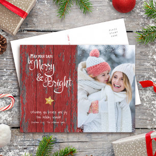 Cartes Pour Fêtes Annuelles Photo Joyeux Brillant Écriture Étoile Rouge Bois R