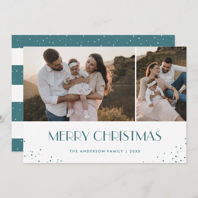 Cartes Pour Fêtes Annuelles Photo Joyeux Noël bleu et blanc (Devant / Derrière)