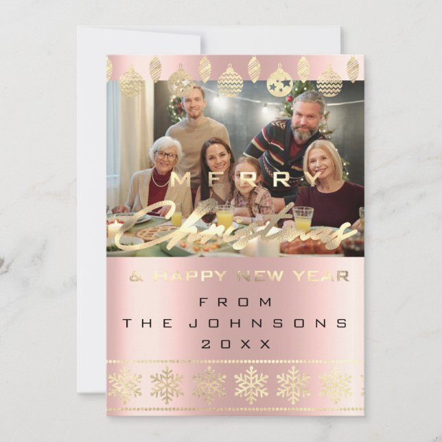 Cartes Pour Fêtes Annuelles Photo Joyeux Noël Joyeux Rose du Nouvel An (Devant)