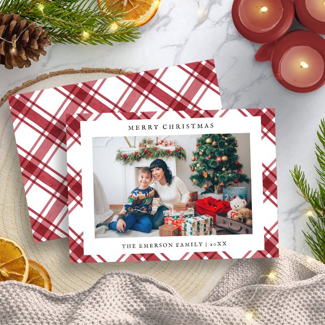 Cartes Pour Fêtes Annuelles Photo Joyeux Noël Plaid Plat Holiday Card (Photo Merry Christmas Plaid Flat Holiday Card
)