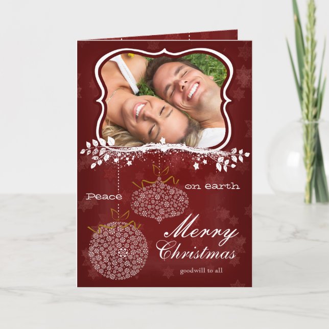 Cartes Pour Fêtes Annuelles Photo Joyeux Noël Red Stars Ornements blancs (Devant)