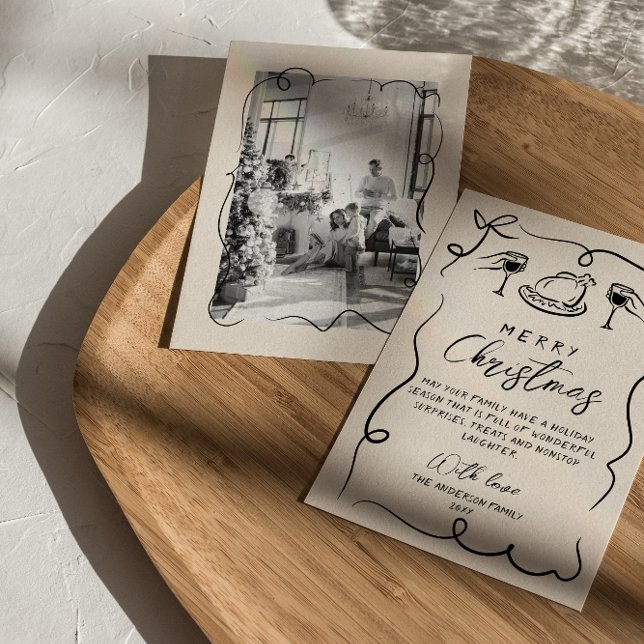 Cartes Pour Fêtes Annuelles Photo Joyeux Noël Retro Black Cream à la main (Créateur téléchargé)