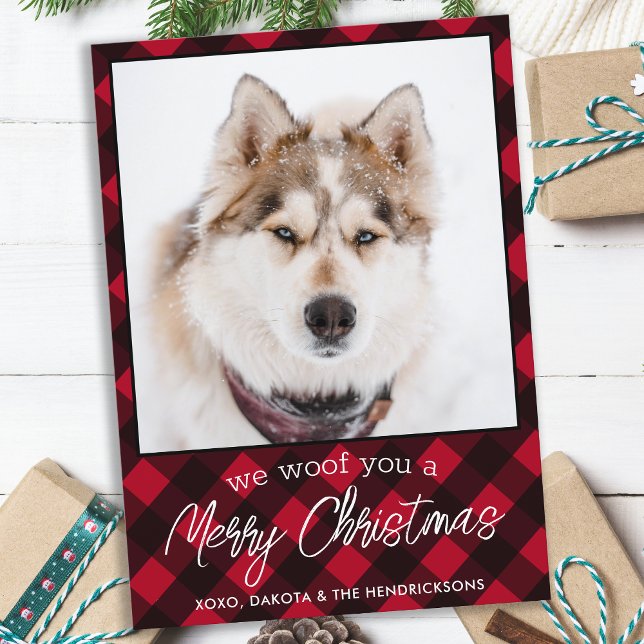 Cartes Pour Fêtes Annuelles Photo Joyeux Noël Rouge Plaid (Créateur téléchargé)