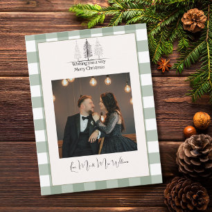Cartes Pour Fêtes Annuelles Photo Joyeux Noël Simple Vert Carreaux Élégant 