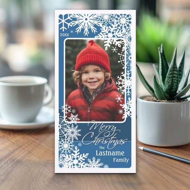 Cartes Pour Fêtes Annuelles Photo - Let It Snow - Blue white snowflakes (Classic Christmas Photo Card)