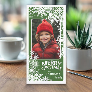 Cartes Pour Fêtes Annuelles Photo - Let It Snow - Green white snowflakes