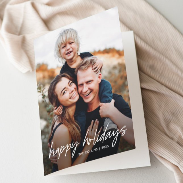 Cartes Pour Fêtes Annuelles Photo lettrage main moderne 2 (Modern hand written 2 photo holiday cards.)