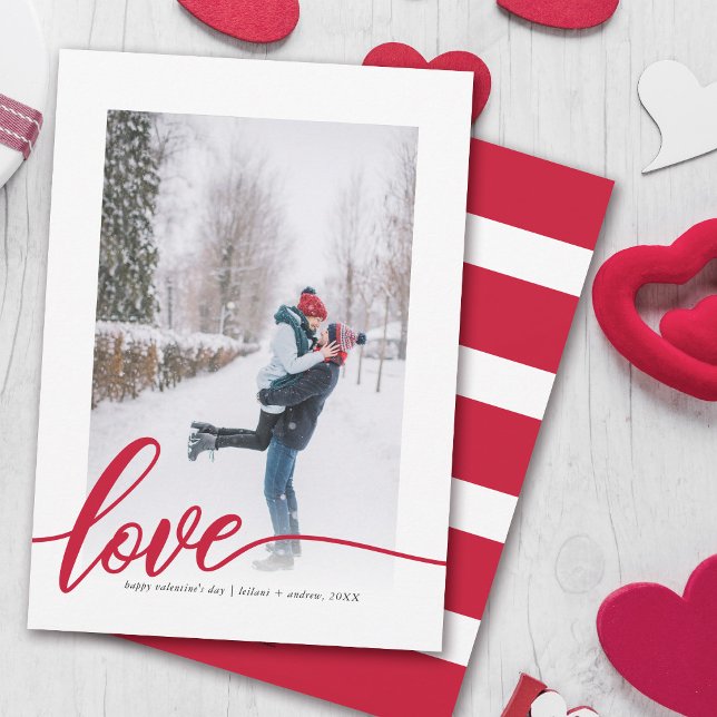 Cartes Pour Fêtes Annuelles Photo Love Hand-Lettered Valentine's Day (Hand lettered love in red color over the photo for a modern Valentine's Day card.)