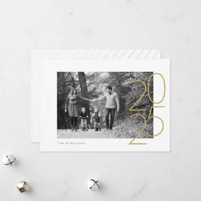 Cartes Pour Fêtes Annuelles Photo ludique pailleté 2025 (Devant/Arrière en situation)