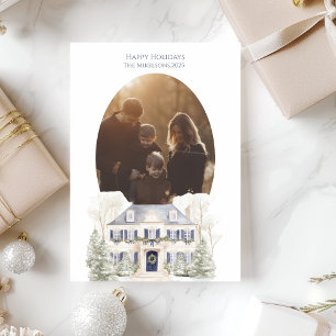 Cartes Pour Fêtes Annuelles Photo Manoir Bleu Noël en Famille