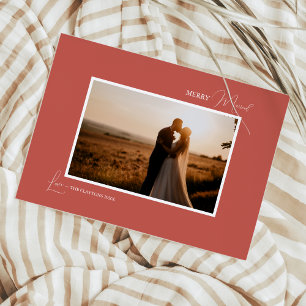 Cartes Pour Fêtes Annuelles Photo Marié Merry Minimaliste Rétro Terracotta