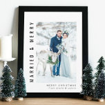 Cartes Pour Fêtes Annuelles Photo Married and Merry Wedding<br><div class="desc">Modern script married and merry wedding photo holiday flat card with a second photo on the back.</div>