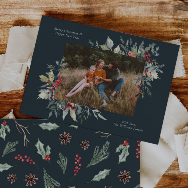 Cartes Pour Fêtes Annuelles Photo Merry Christmas Botanical Card (Créateur téléchargé)