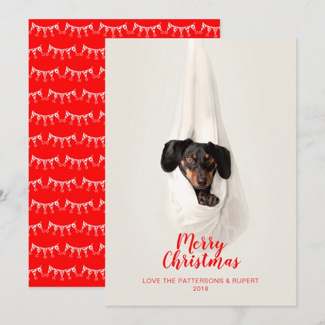 Cartes Pour Fêtes Annuelles Photo mignonne de Noël de chiot de famille (Devant / Derrière)