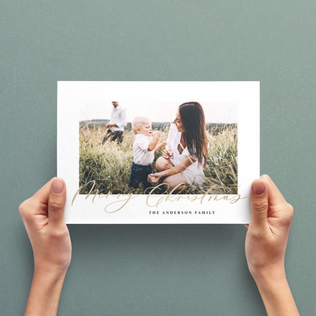 Cartes Pour Fêtes Annuelles Photo minimale moderne Noël élégant script (Créateur téléchargé)