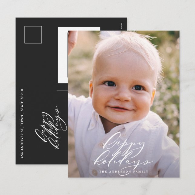 Cartes Pour Fêtes Annuelles Photo minimale moderne Noël élégant vacances (Devant / Derrière)