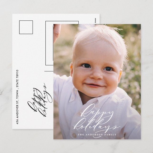 Cartes Pour Fêtes Annuelles Photo minimale moderne Noël élégant vacances (Devant / Derrière)