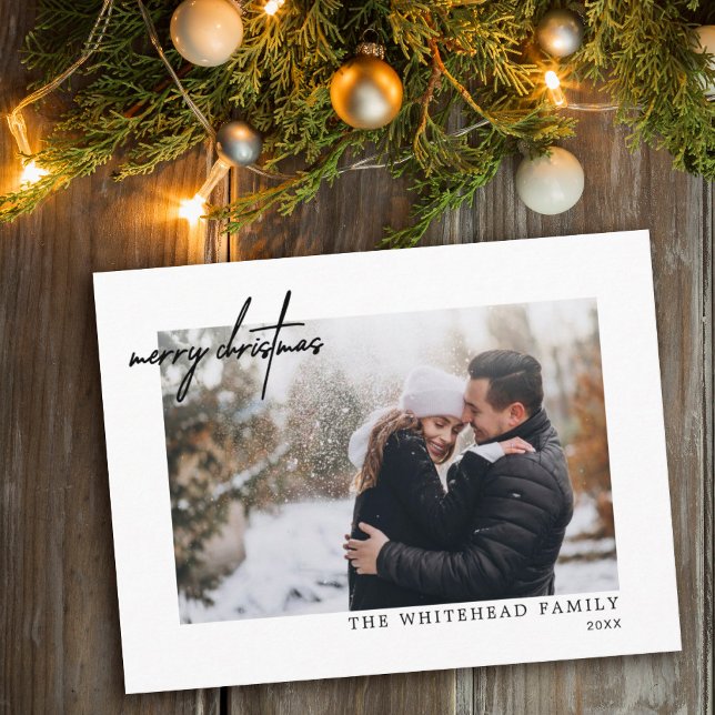 Cartes Pour Fêtes Annuelles Photo minimale Noir Joyeux Noël Blanc (Créateur téléchargé)