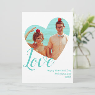 Cartes Pour Fêtes Annuelles Photo Minimaliste Amour Coeur Turquoise Saint Vale