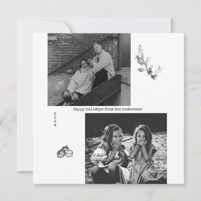 Cartes Pour Fêtes Annuelles Photo minimaliste d'art noir et blanc Hol de Noël (Devant)